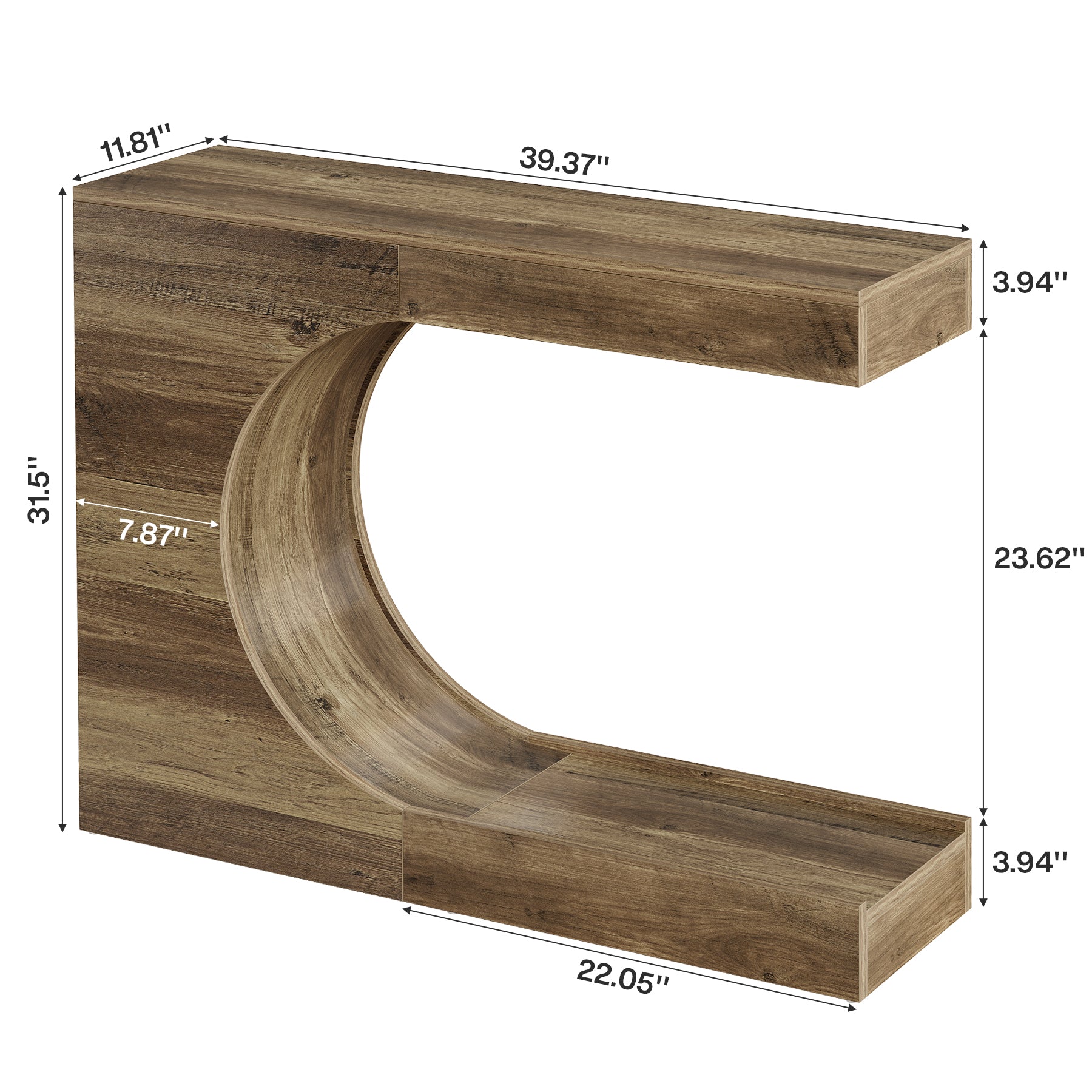 39.4" C-Shaped Console Table, 2-Tier Entryway Sofa Table Behind Couch for Hallway