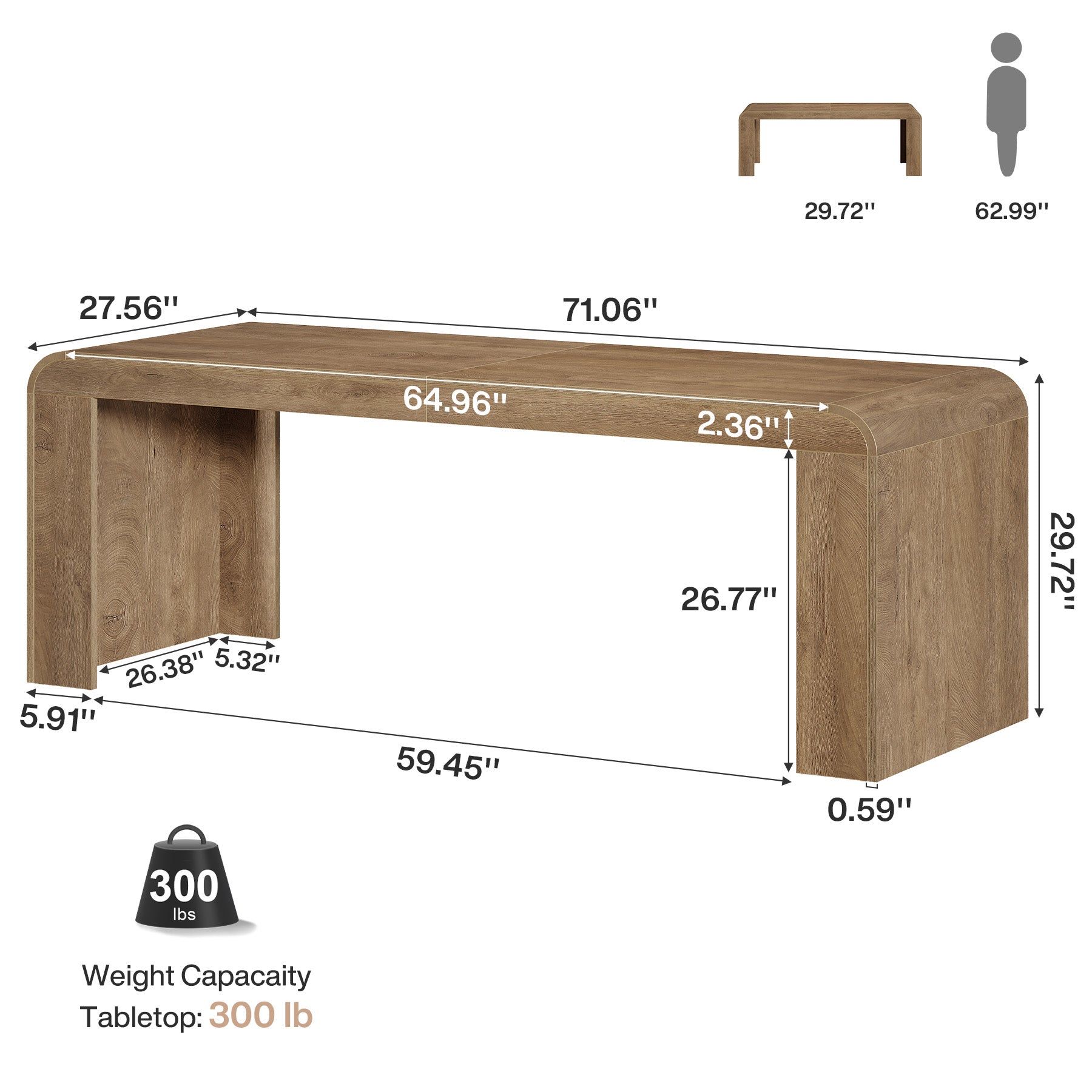 71" Executive Desk, Modern Computer Desk with Spacious Tabletop for Work, Business