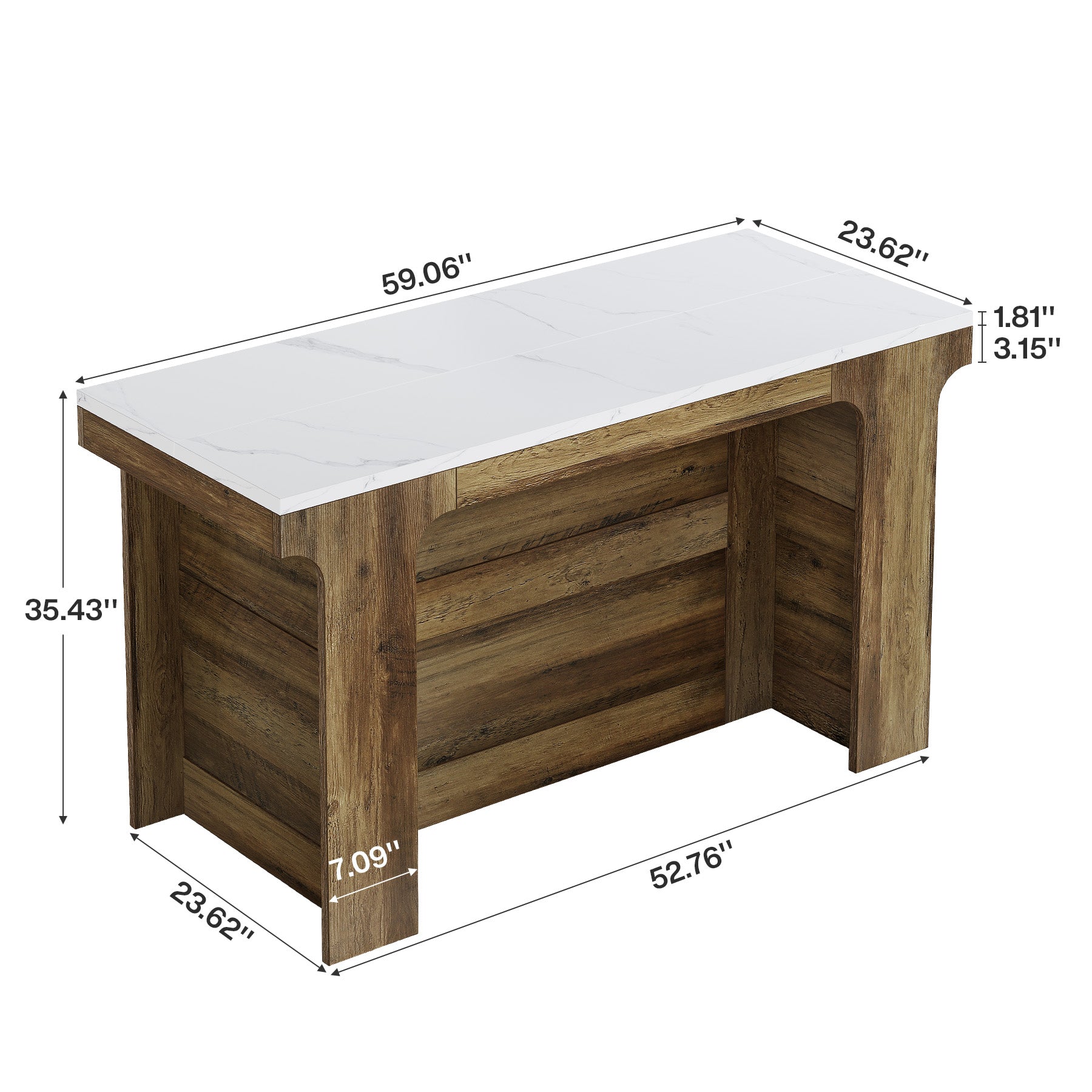 59'' Bar Table, Modern Counter Height Table with Faux Marble Top for Kitchen, Bistro