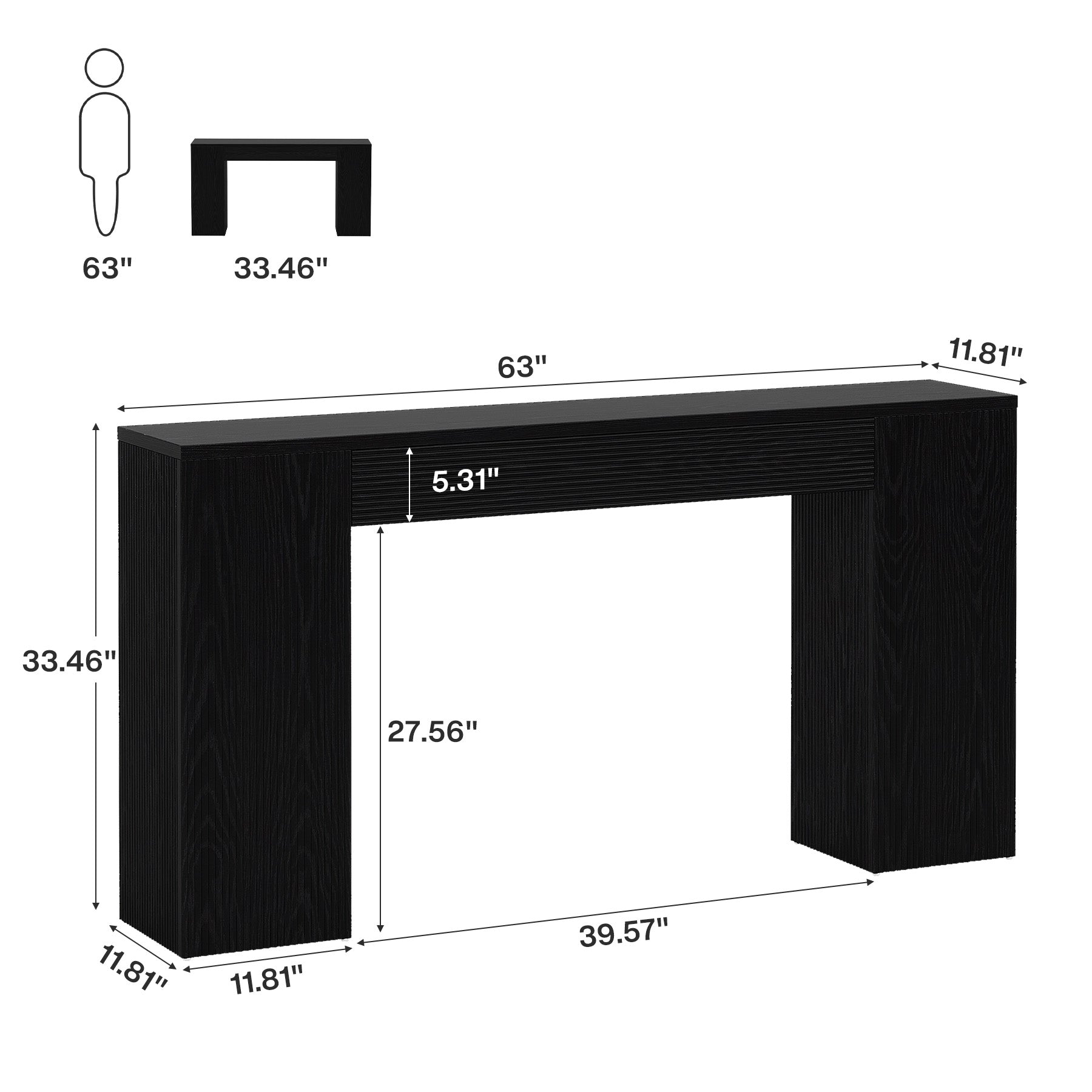 63" Console Table, Fluted Entryway Table Sofa Table Behind the Couch