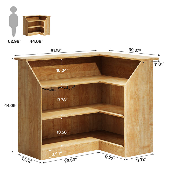 L-Shaped Bar Table, 4-Tier Bar Cabinet Reception Desk