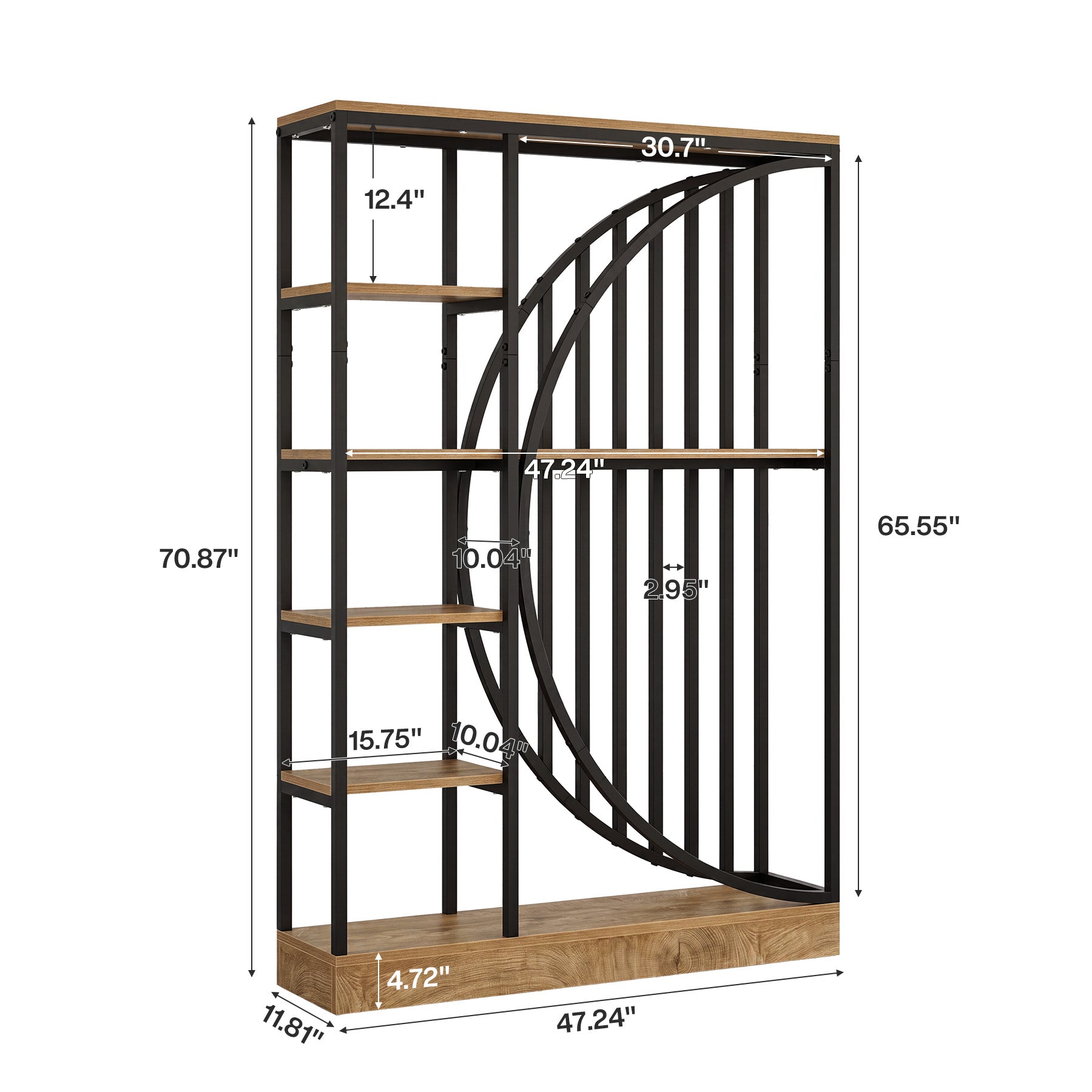 70.9" Tall Wall Room Divider, Freestanding Room Partition Screen with 5-Tier Storage Shelves