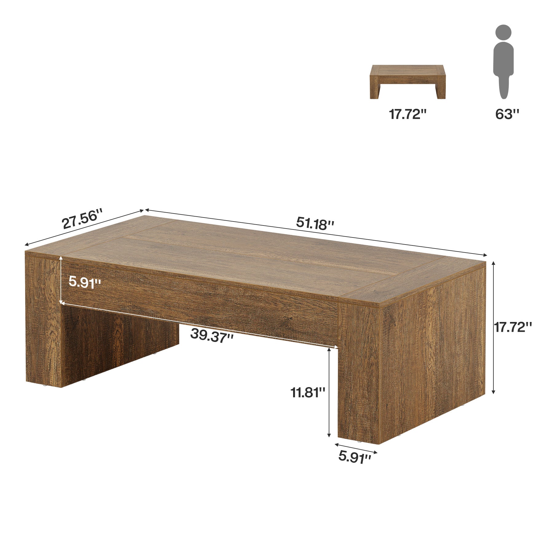 51" Coffee Table, Wood Center Table Simple Cocktail Tea Table