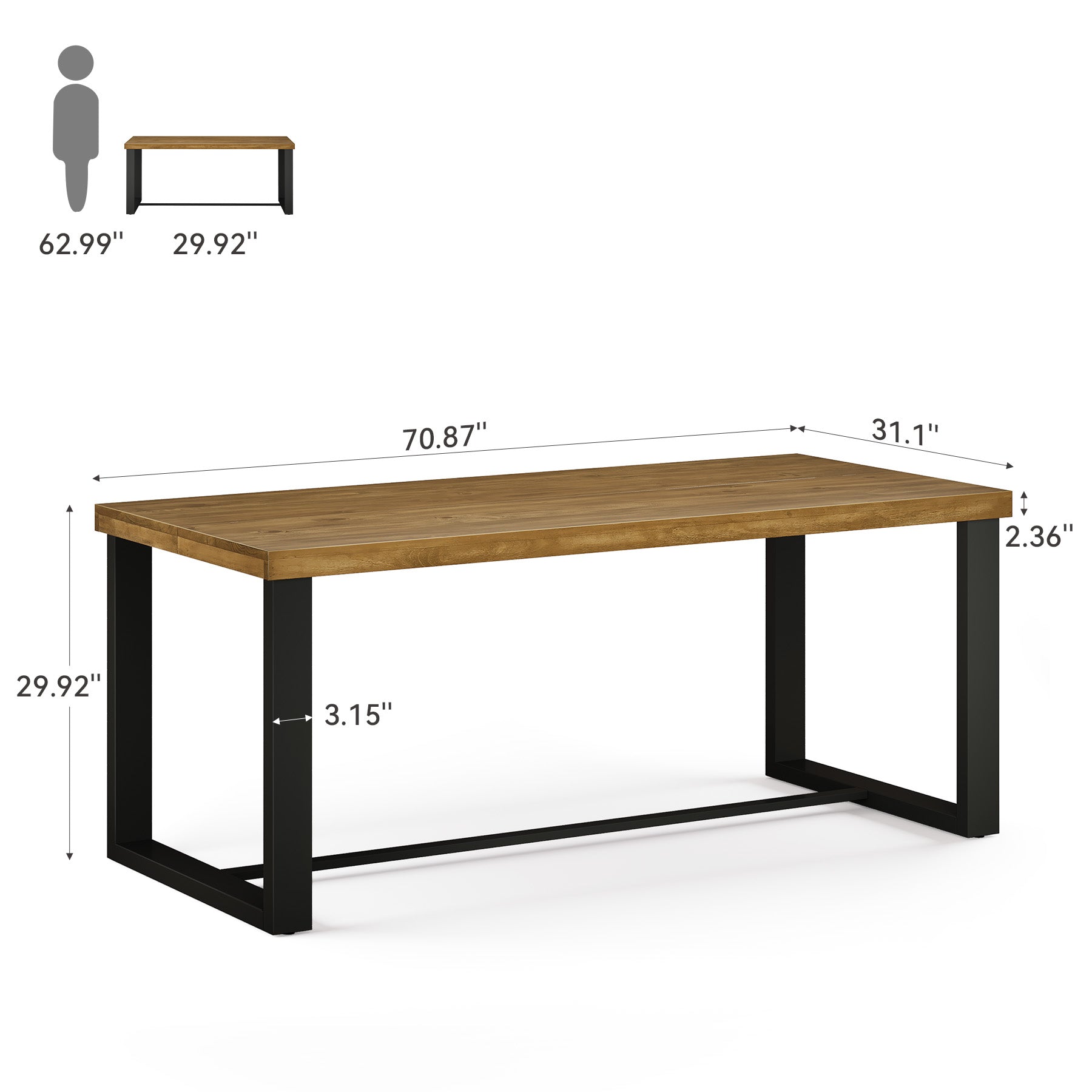 70.8" Solid Wood Dining Table, Farmhouse Kitchen Table for 6-8 for Dining Room