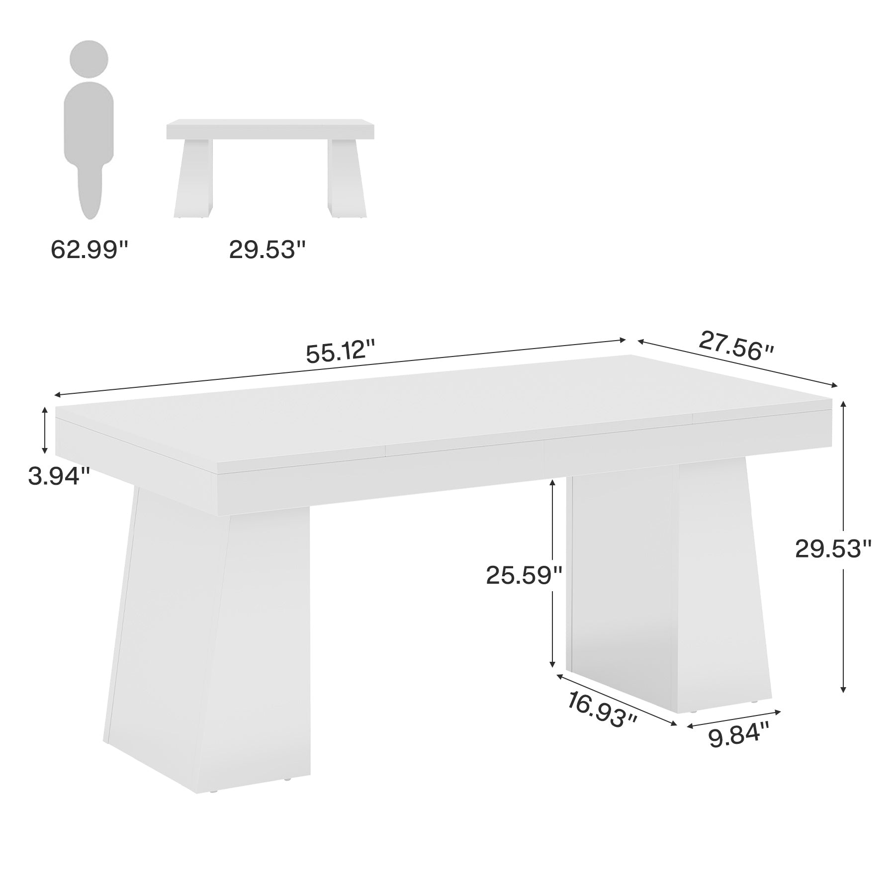55" Executive Office Desk with Double Trapezoid Base, Modern Wooden Computer Desk for Home Office