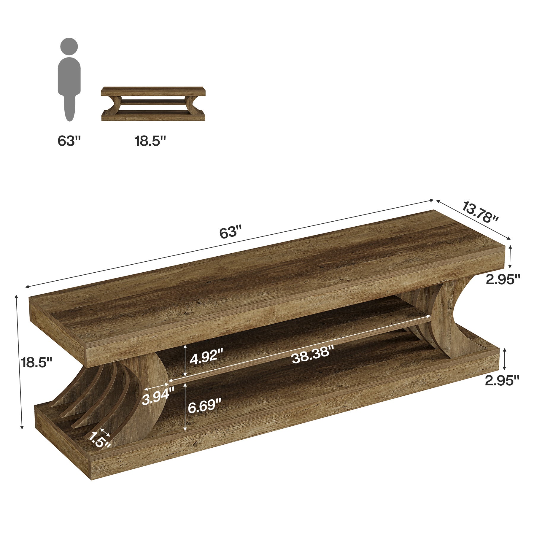 63" Entryway Bench, Wooden 3-Tier End of Bed Bench with Open Storage