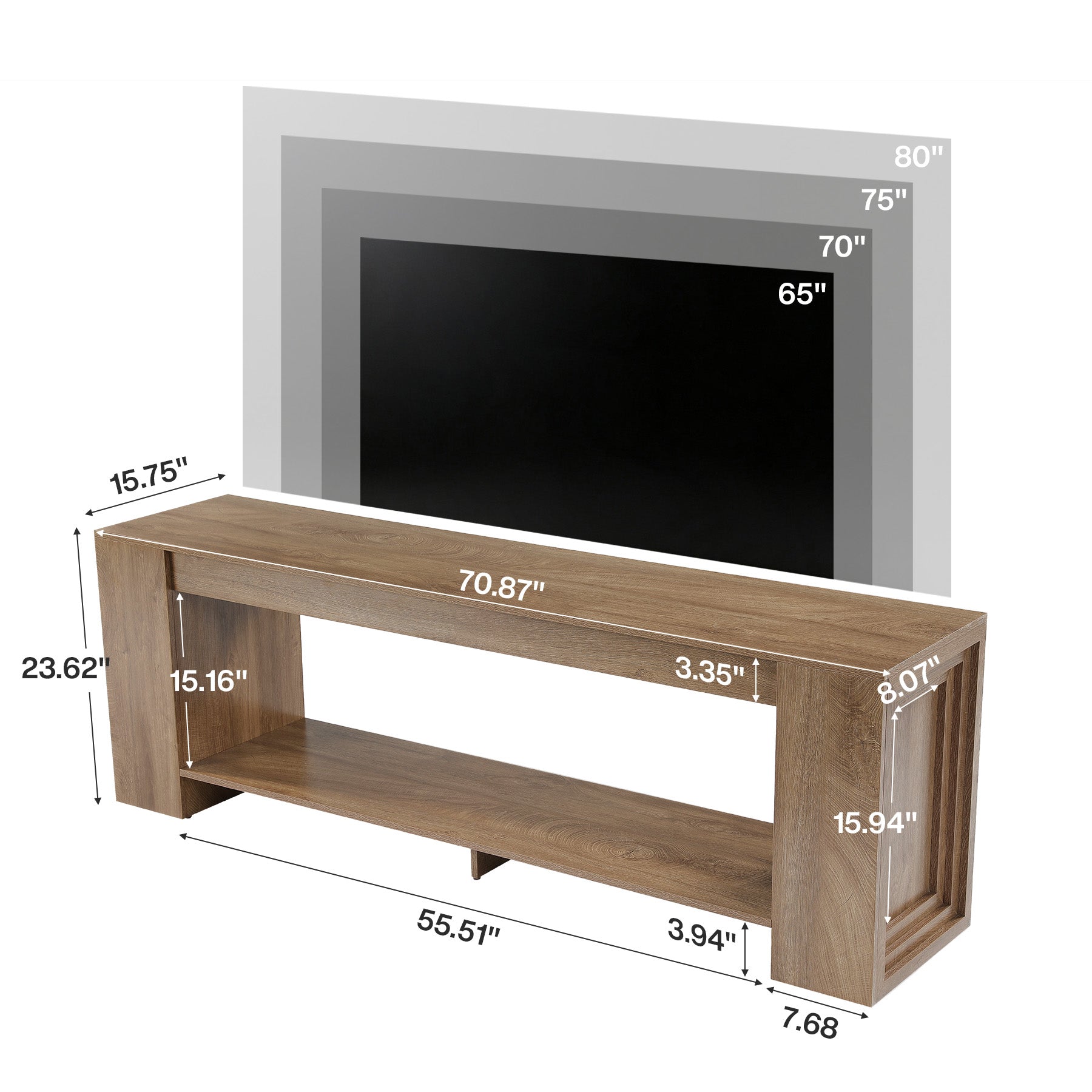 70.8" TV Stand for TVs Up to 80", Modern Low Entertainment Center with 2-Tier Storage