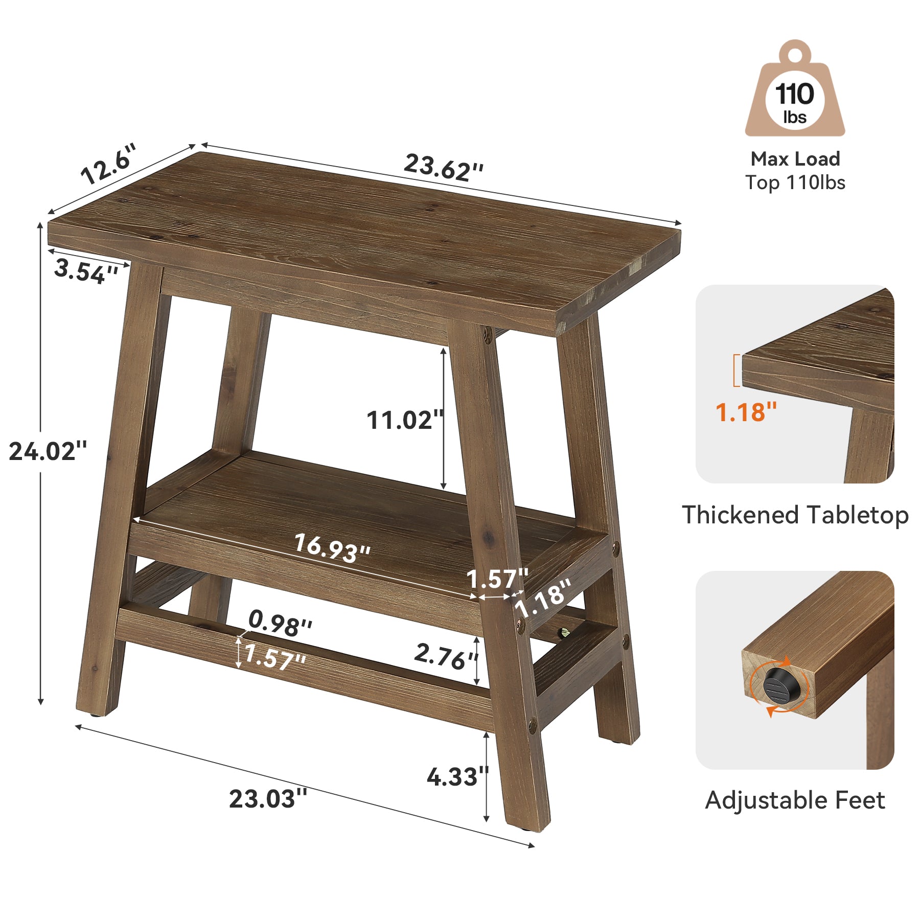 2-Tier Small Side Table, Farmhouse Rectangular Nightstand for Living Room, Bedroom