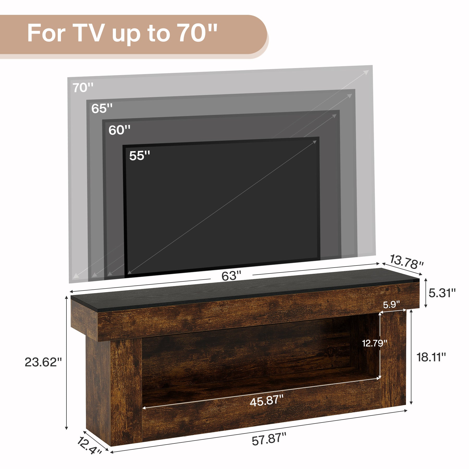 63" TV Stand, Media Console Entertainment Center for 60/65/70 Inches TVs