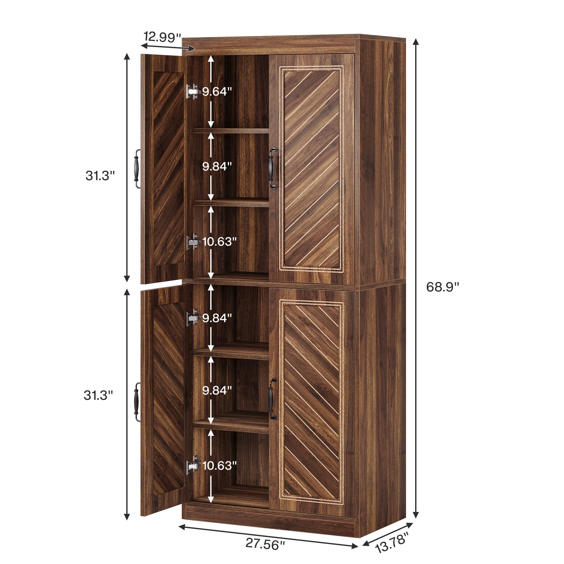 69" Kitchen Pantry Cabinet, Farmhouse Storage Cabinet with 4 Adjustable Shelves