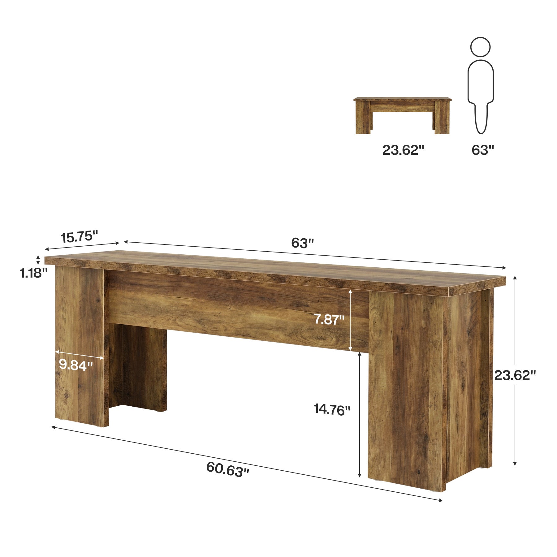63" Low Console Table, Farmhouse Wooden Entryway Table Sofa Table for Living Room