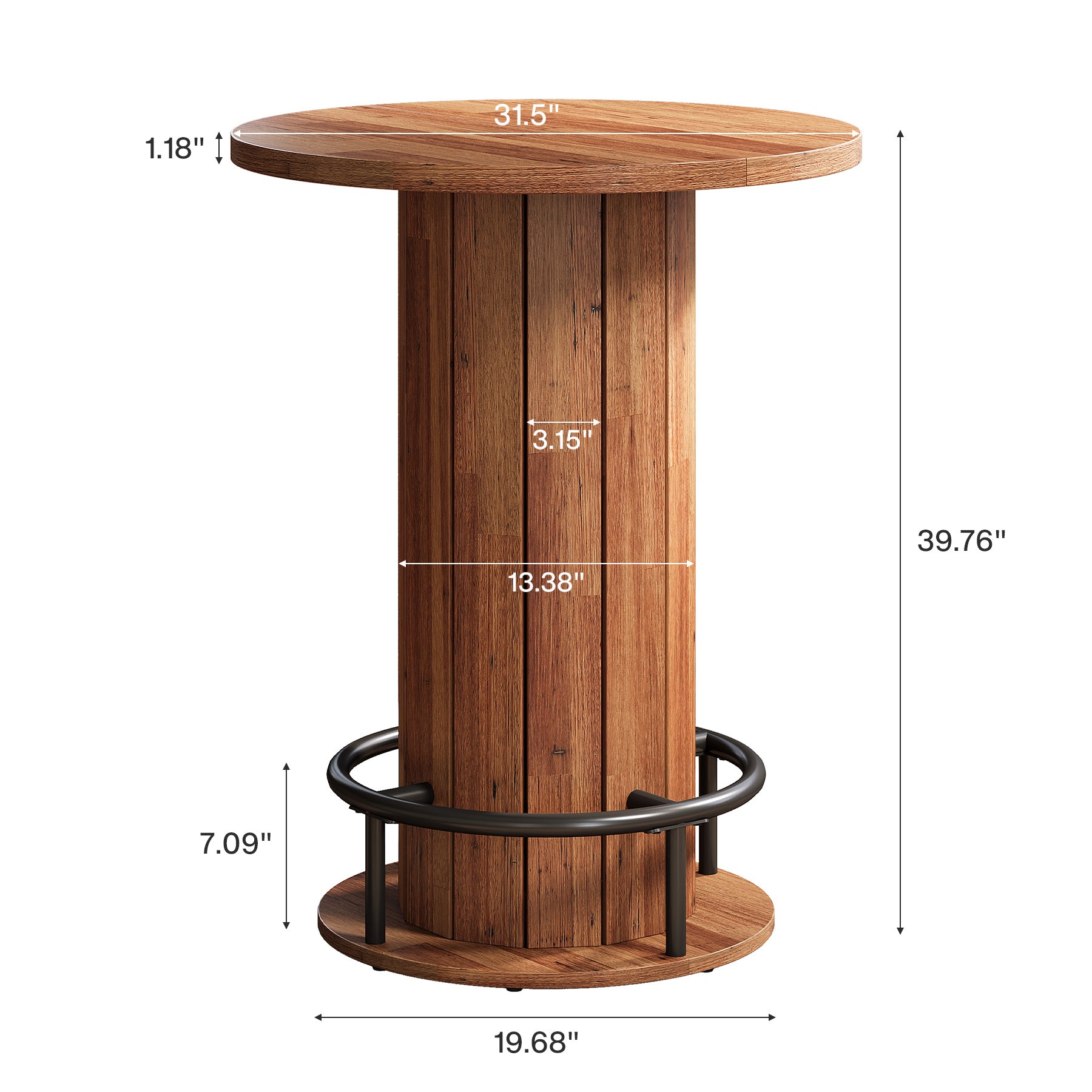 31" Bar Table, Round Bistro Pub Table with Footrest for Dining Coffee Cocktail(Only Table)