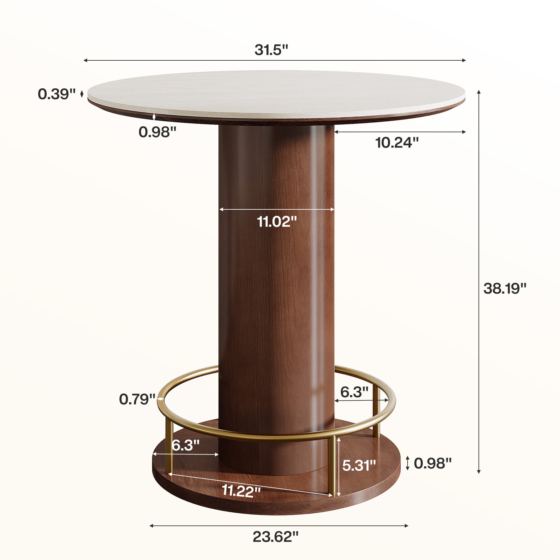 31.5" Round Sintered Stone Dining Table, Small Pedestal Kitchen Table for 2-4, Solid Rubber Wood Base