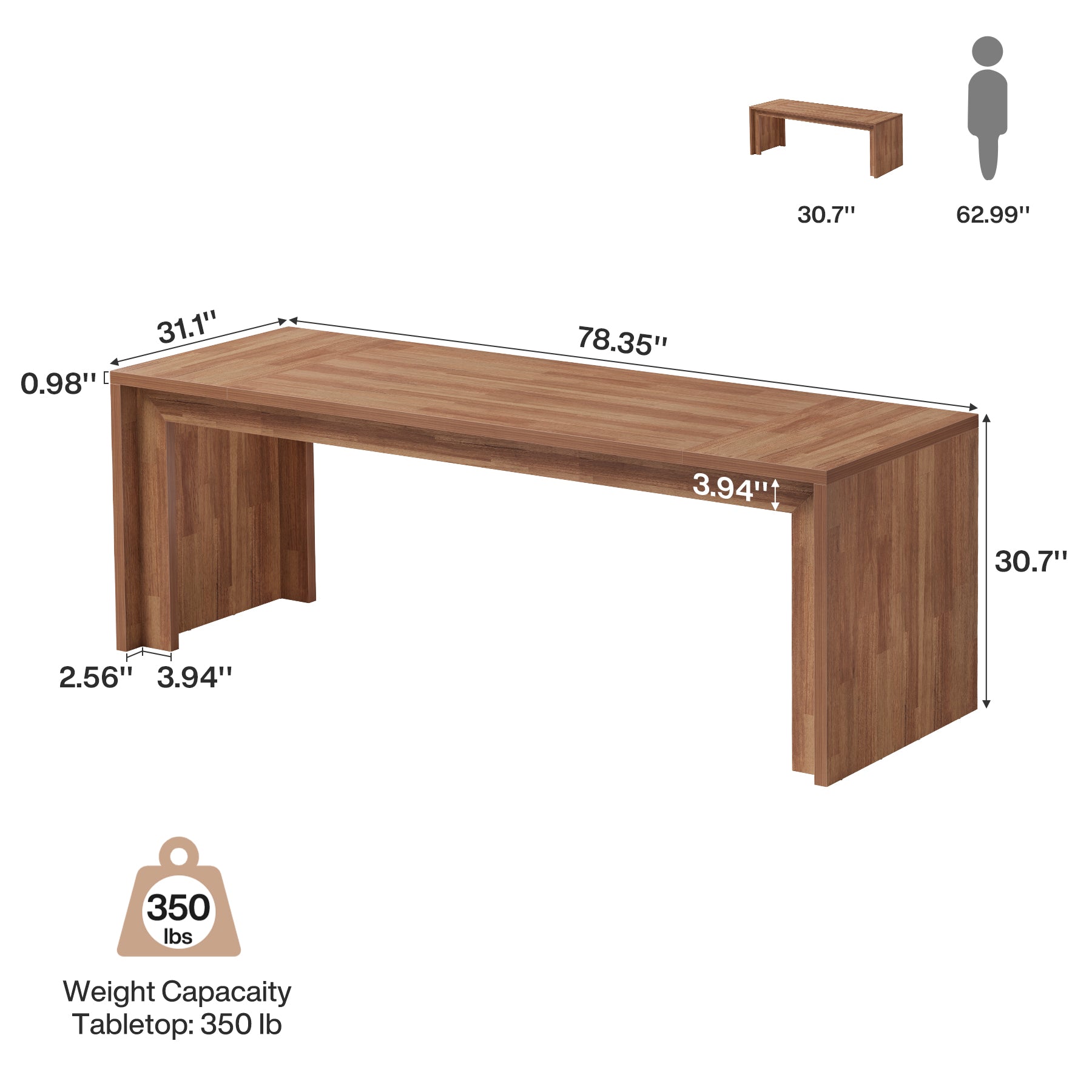 Two-Person Desk, 78.4" Extra-Long Computer Executive Desk for Home Office