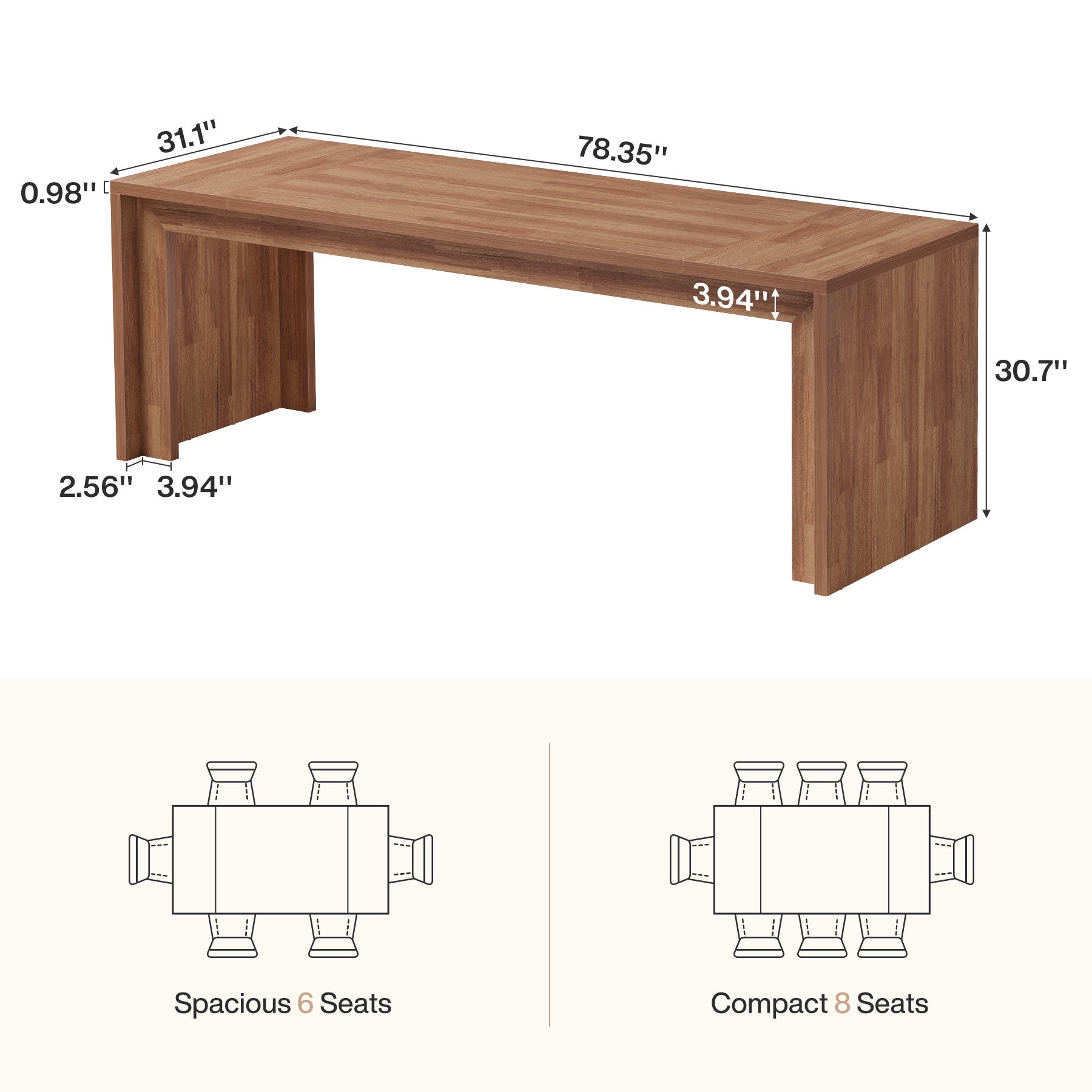 78.4" Dining Table for 6-8 People, Rectangular Kitchen Table for Dining Room
