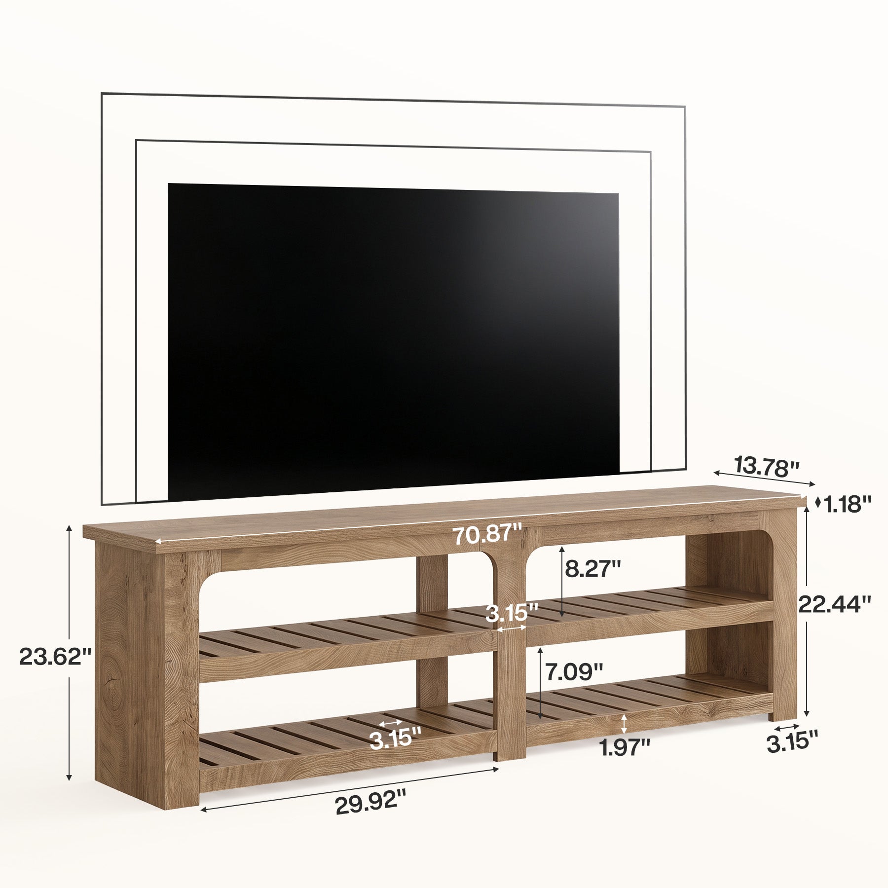 71" TV Stand for 75" TV, Farmhouse 2-Tier Entertainment Center, Storage Shelves, Living Room