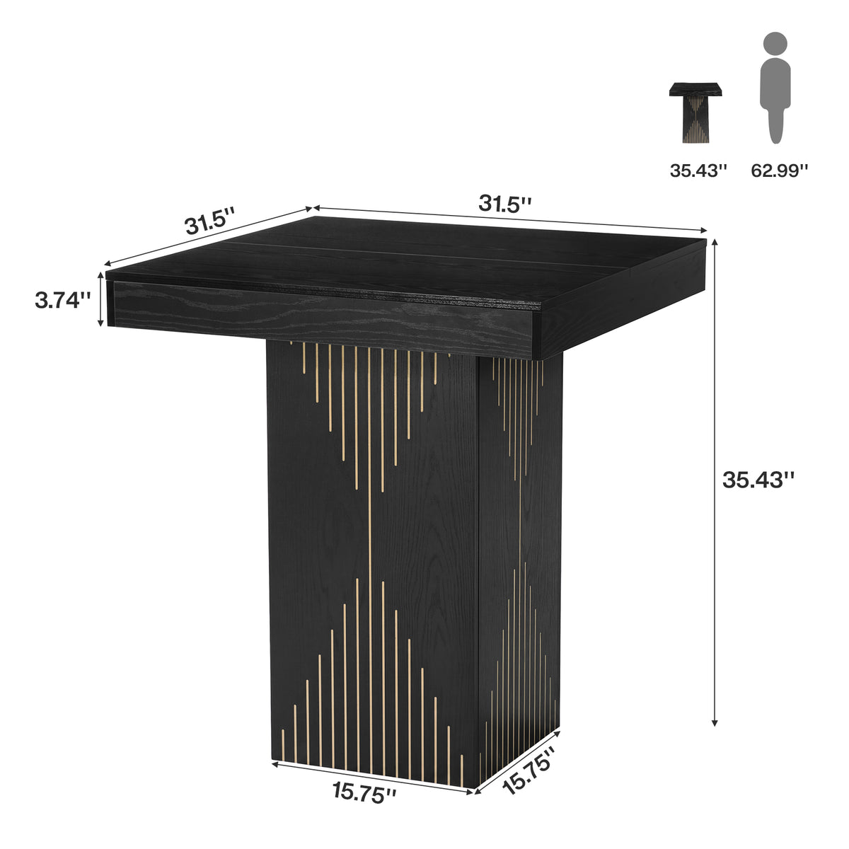 32" Square High Top Bar Table, Modern Small Kitchen & Dining Room Table