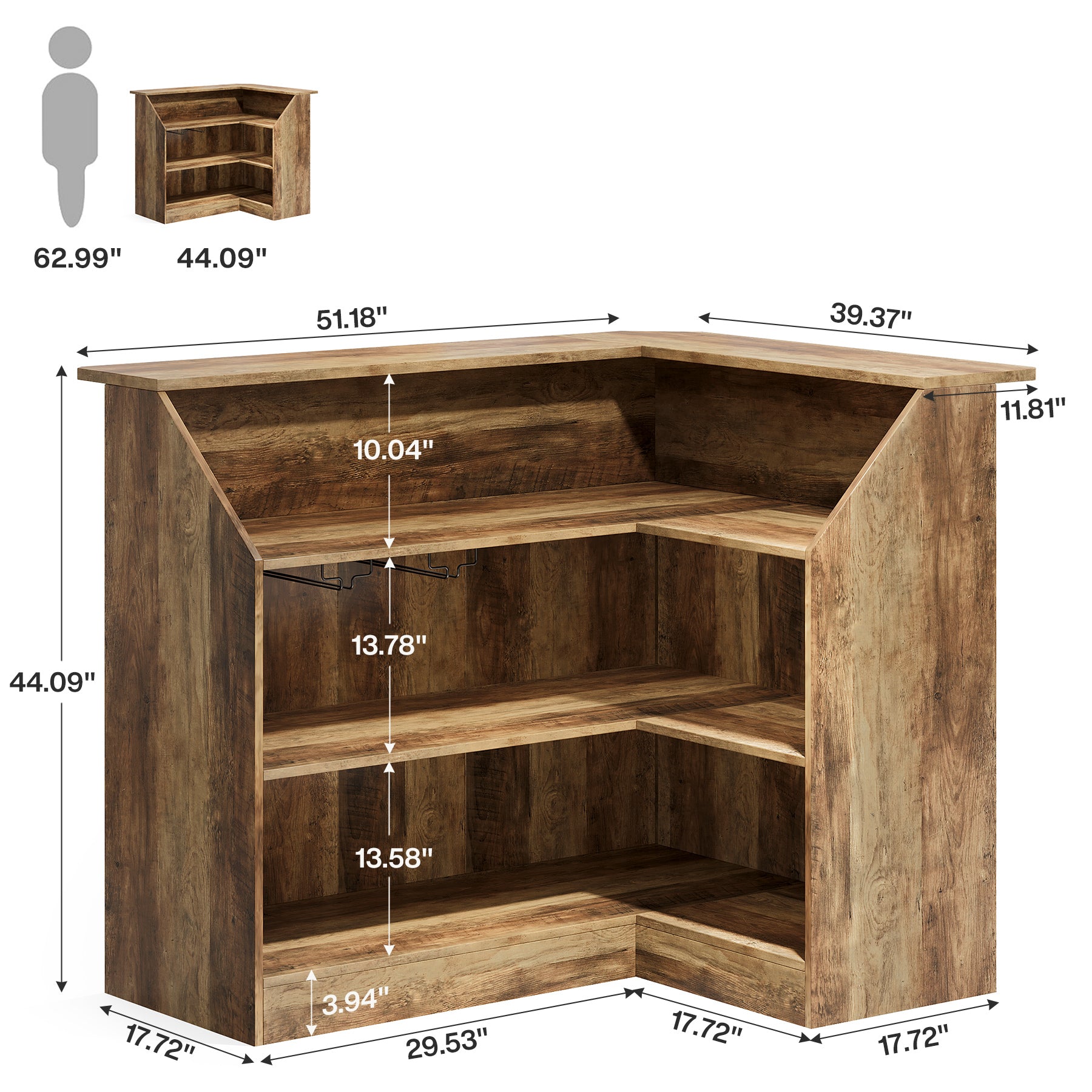 L-Shaped Reception Desk with Storage Shelves, Modern Front Desk for Small Office or Salon