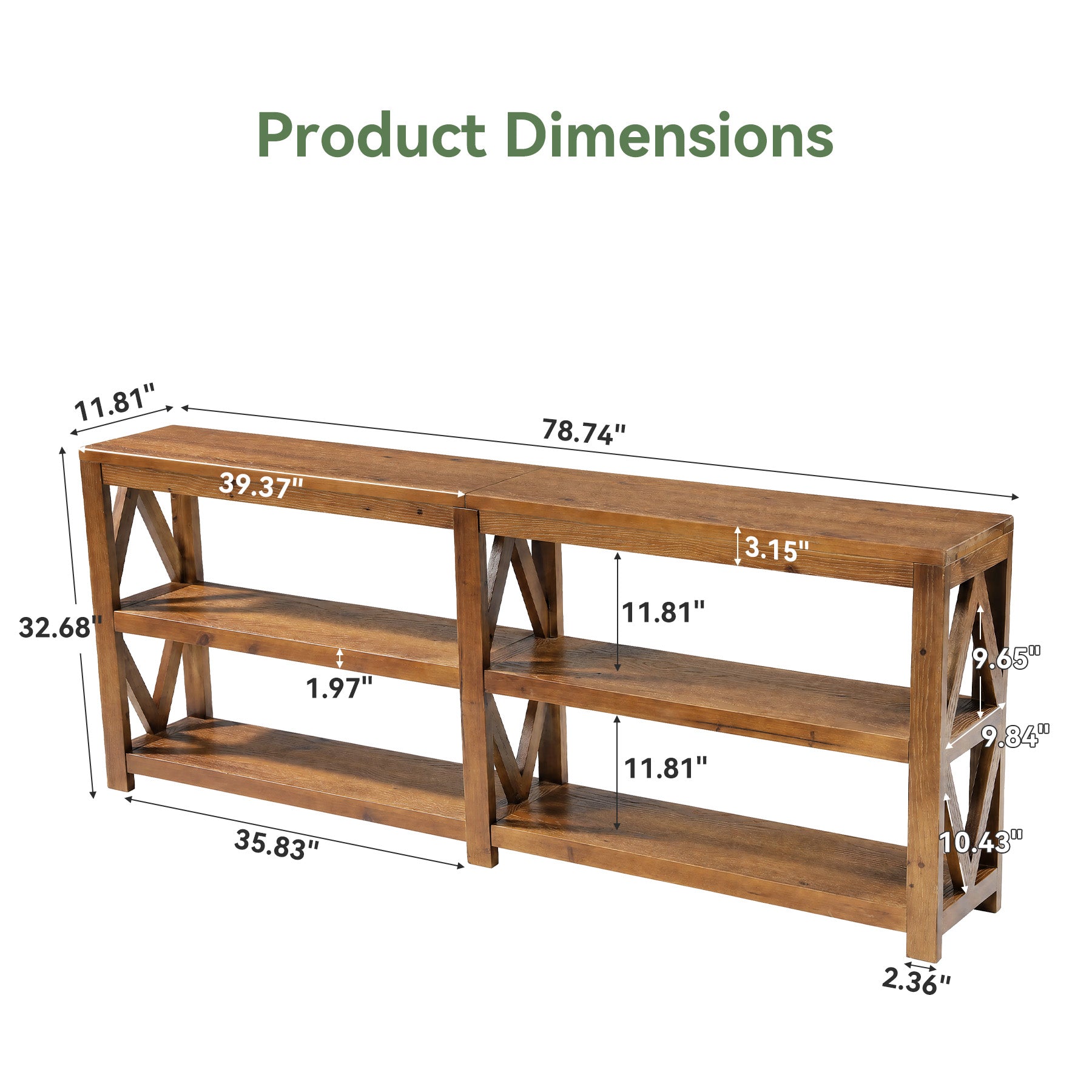 78.7" Solid Wood TV Stand for up to 85" TVs, 3-Tier Extra Long Entertainment Center
