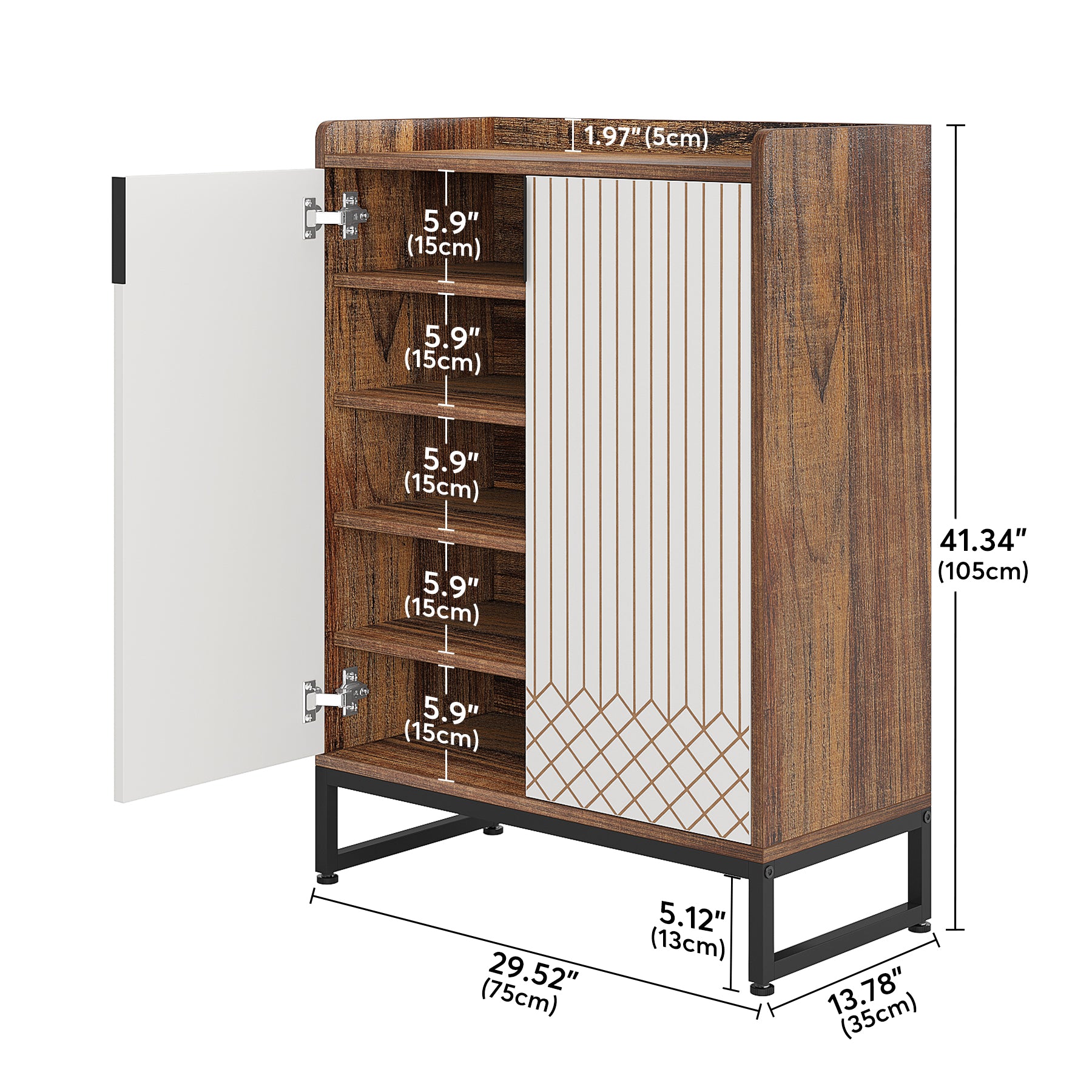 5-Tier Shoe Cabinet with Doors, Freestanding Wood Shoe Organizer for Entryway