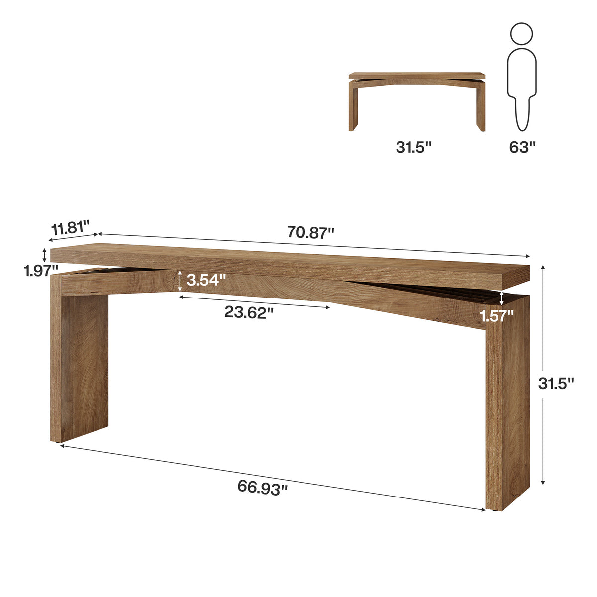 63" Narrow Console Table with Thick Tabletop, Entryway Sofa Table