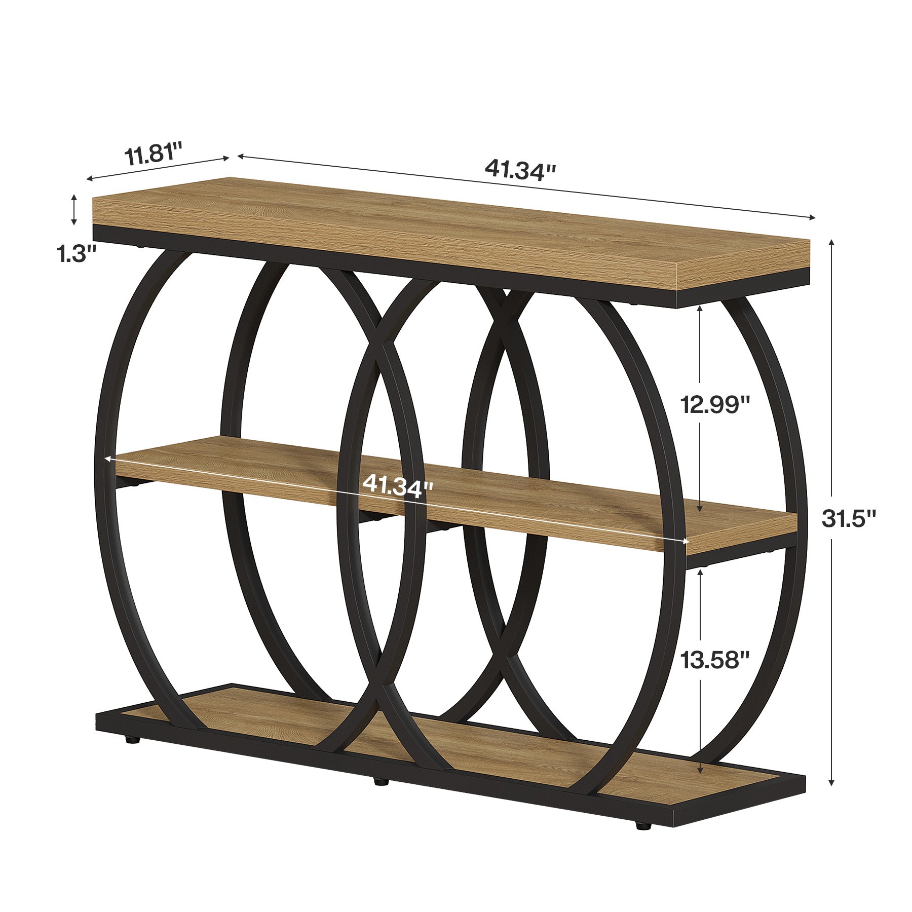 41.3" Industrial Console Table with 3-Tier Shelves, Narrow Entryway Sofa Table with Metal Frame