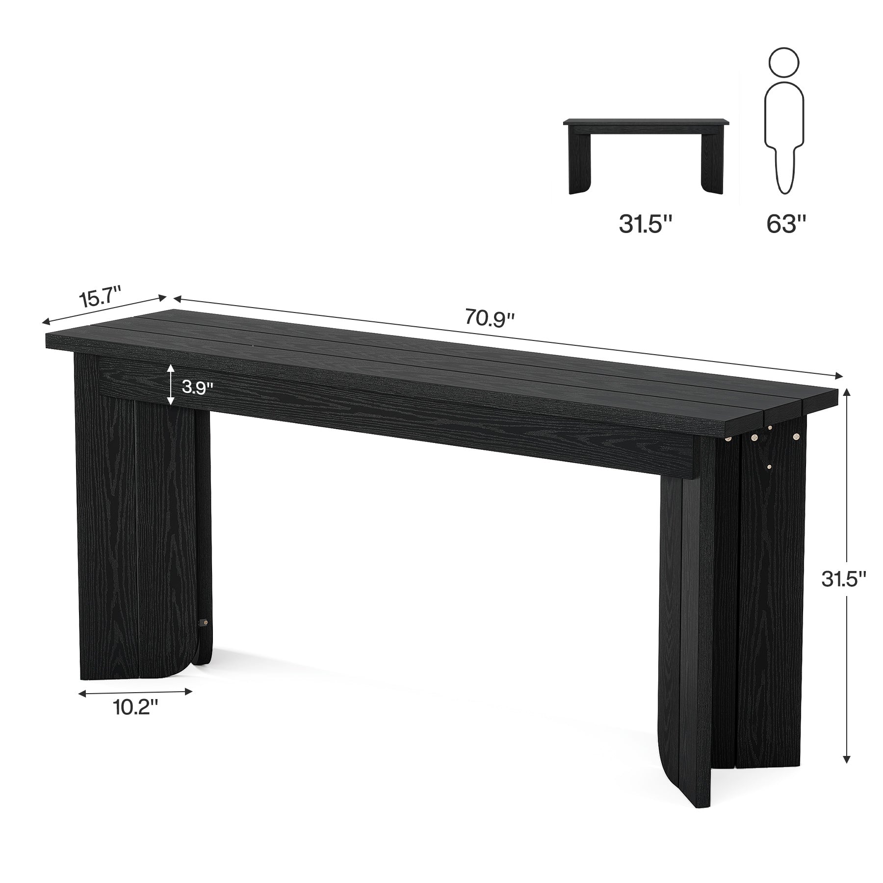 70.9" Console Table, Wood Sofa Table Hallway Table with Double Pedestal