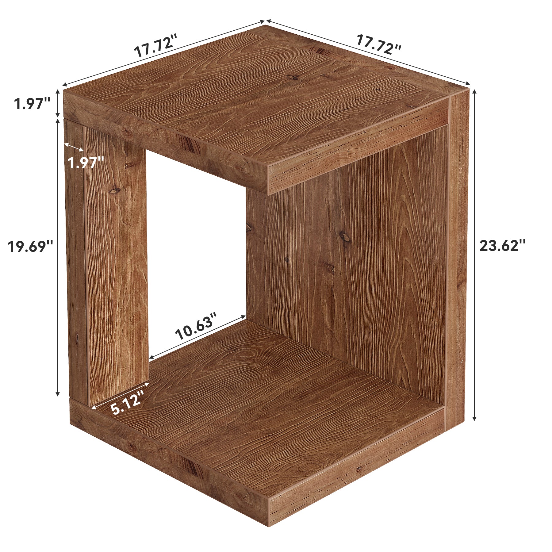 Solid Wood End Table, 2-Tier Side Table with Hollow-Frame for Living Room, Bedroom