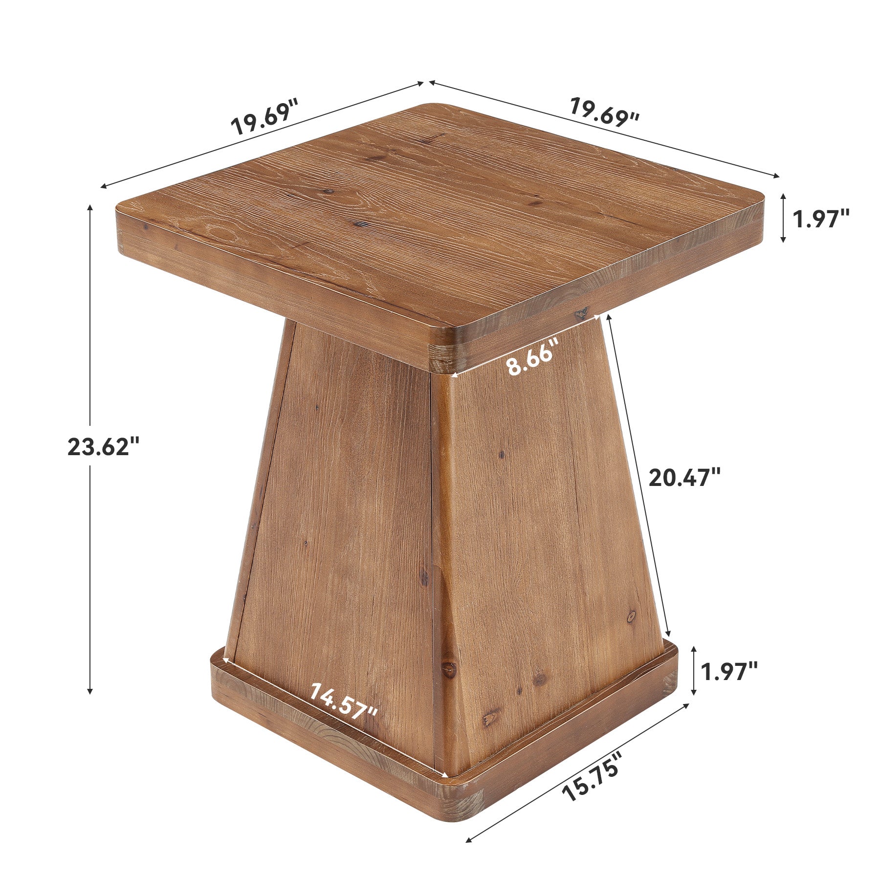 19.69" Square Solid Wood End Table, Accent Side Table with Pedestal Base for Living Room