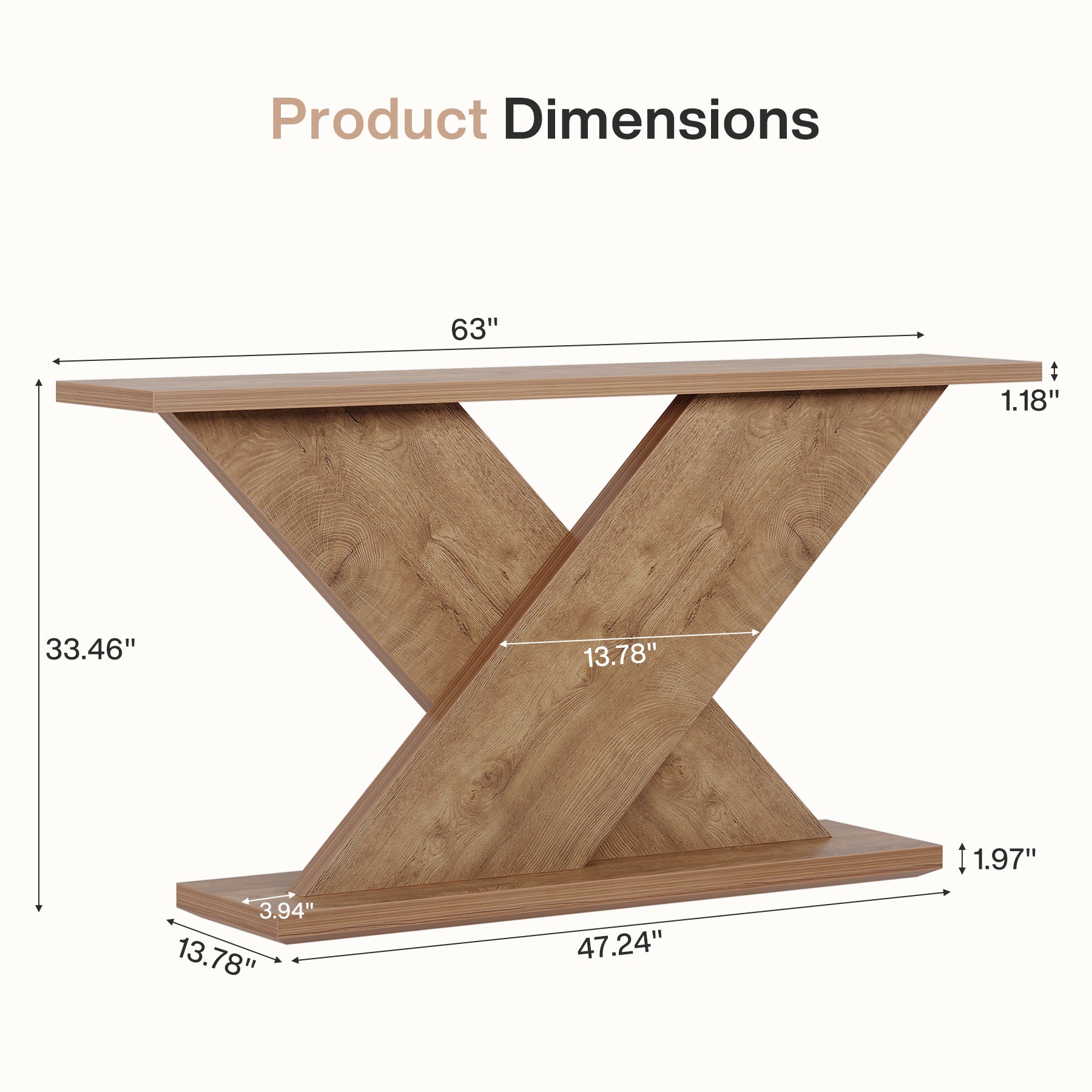 63" Console Table, Farmhouse Entryway Sofa Table with X-Shaped Base