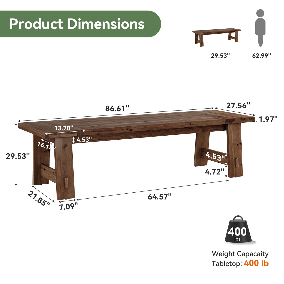 Solid Wood Two-Person Desk, 86.61" Double Computer Desk for Home Office