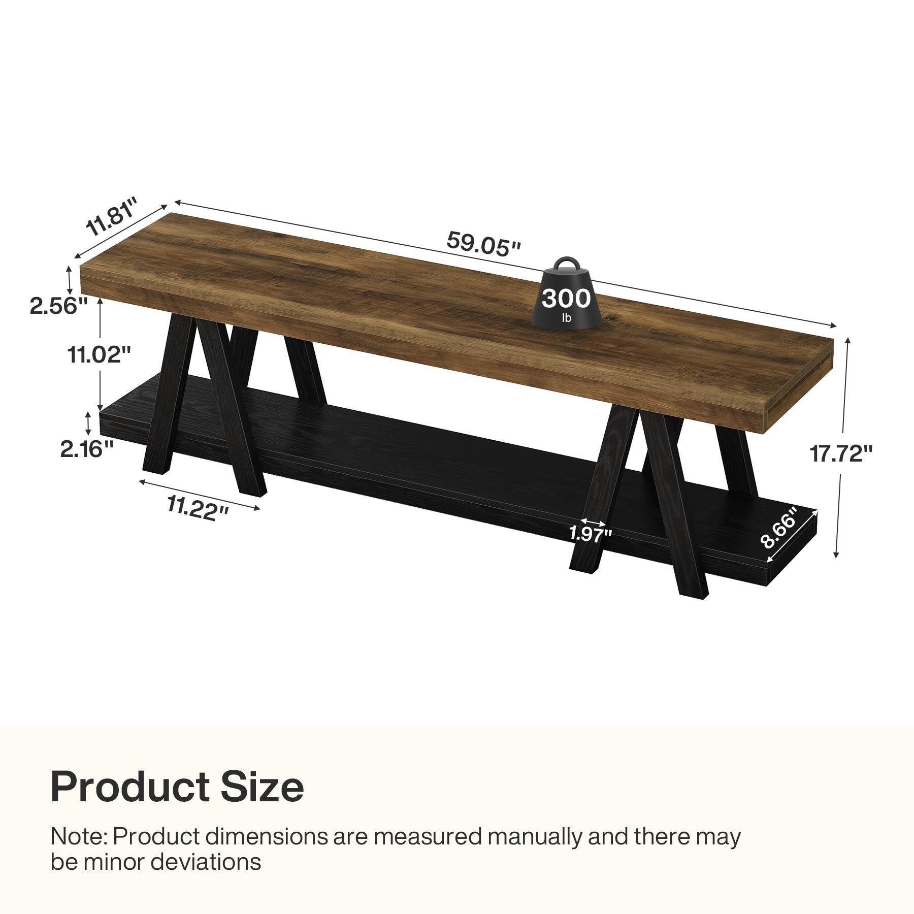 59.05" Entryway Bench with Shoe Storage, 2-Tier End of Bed Bench with Shelves