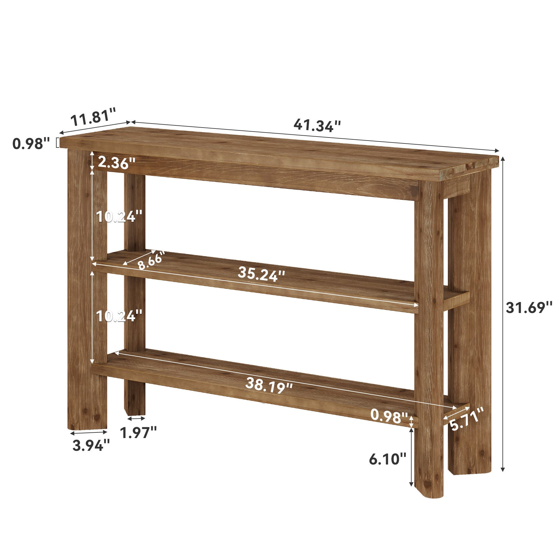 41" Wood Console Table, 3-Tier Entryway Table Sofa Table Behind Couch for Hallway, Foyer