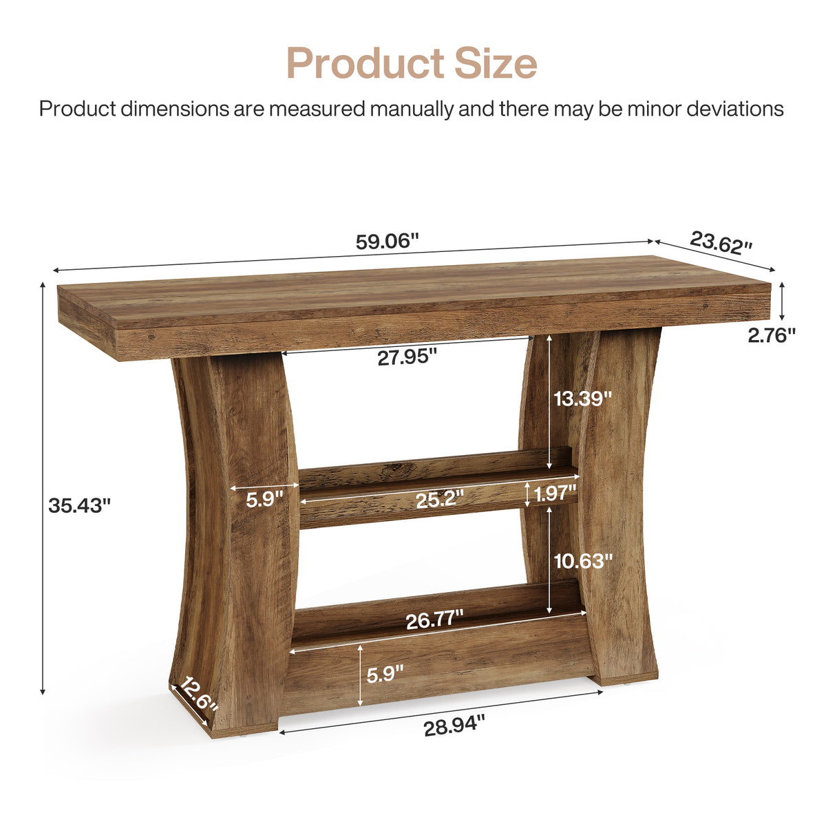 59.06" Bar Table, Counter Height Pub Table with 2-Tier Storage Shelves for Home Bar