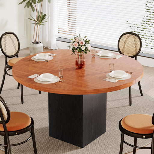 47" Circle Dining Table, Farmhouse Wooden Kitchen Table for 4 - 6 Tribesigns