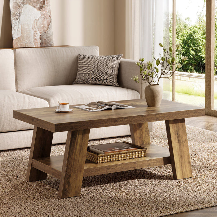 47" Coffee Table, Farmhouse 2 - tier Center Table with Storage Tribesigns