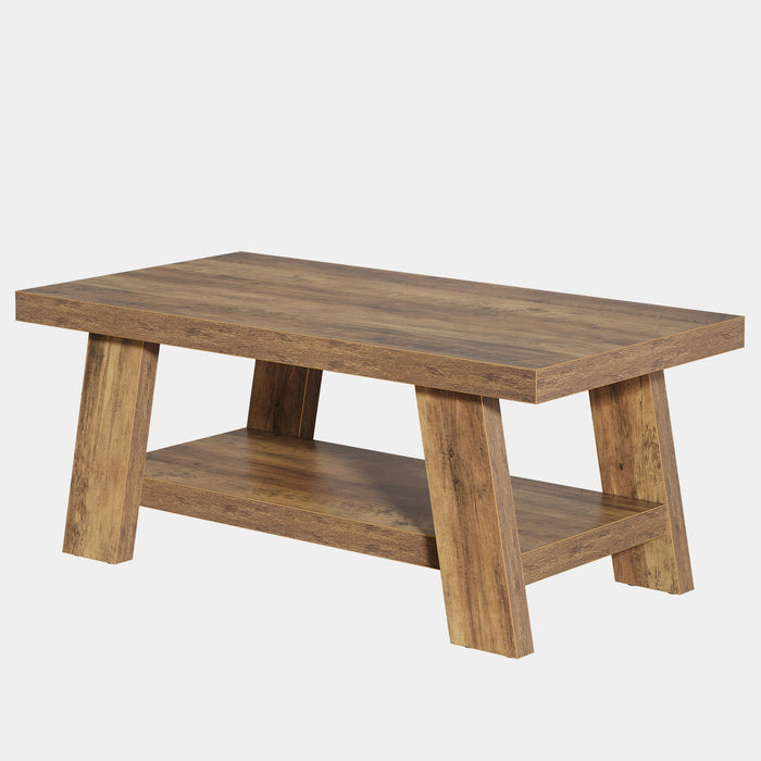 47" Coffee Table, Farmhouse 2 - tier Center Table with Storage Tribesigns