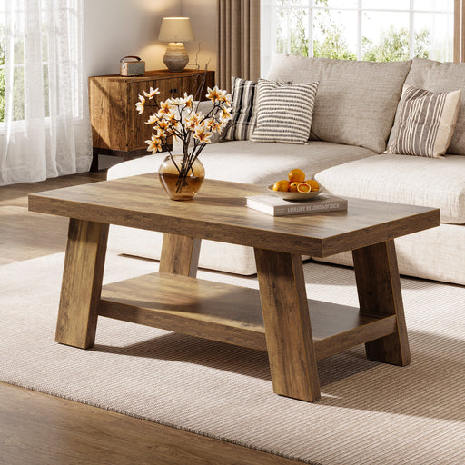47" Coffee Table, Farmhouse 2 - tier Center Table with Storage Tribesigns