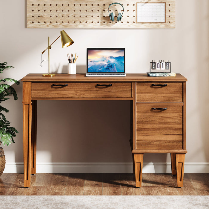 47" Computer Desk, Rustic Office Desk With File Cabinet Tribesigns