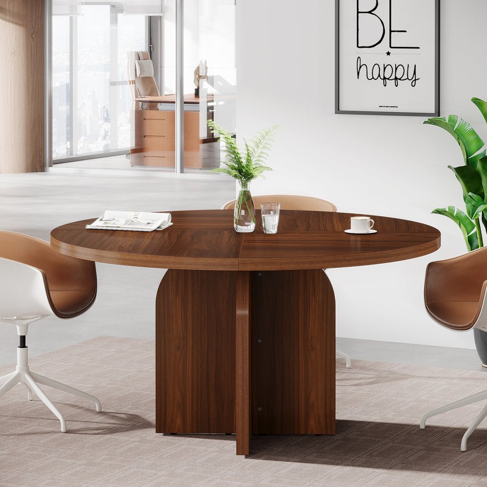Tribesigns 47-Inch Round Wood Conference Table – Light Brown Meeting Table For 4-6 People, Office & Training Room
