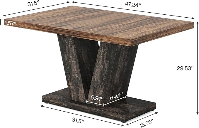 47" Dining Table, Farmhouse Wooden Kitchen Dinner Table with Duty Pedestal Tribesigns