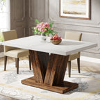 47 inch farmhouse dining table with pedestal base for kitchen and dining room
