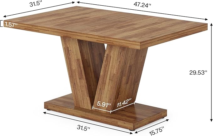 47" Dining Table, Farmhouse Wooden Kitchen Dinner Table with Duty Pedestal Tribesigns