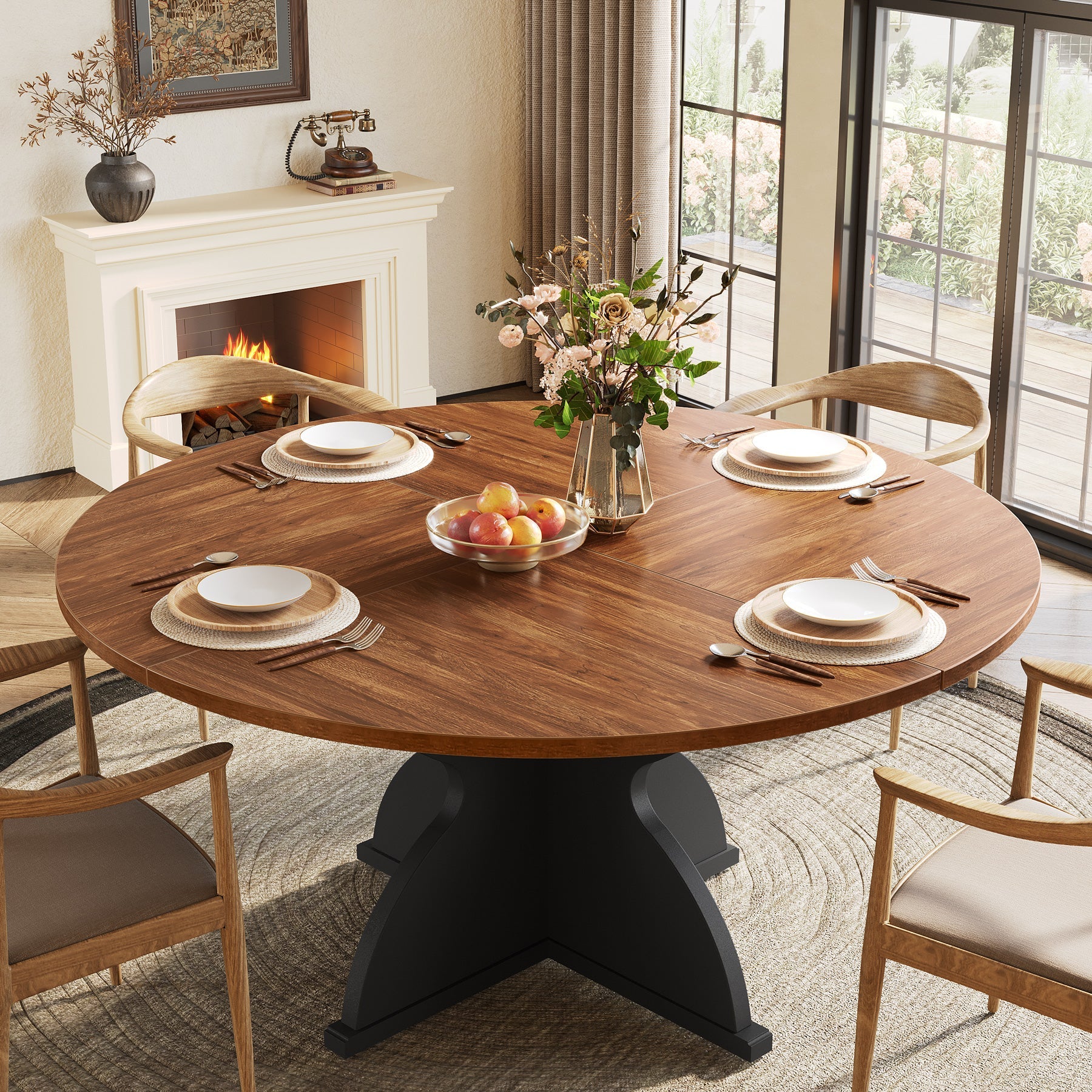 Coffee Table Round Rustic Farmhouse Dining Table Curved Legs