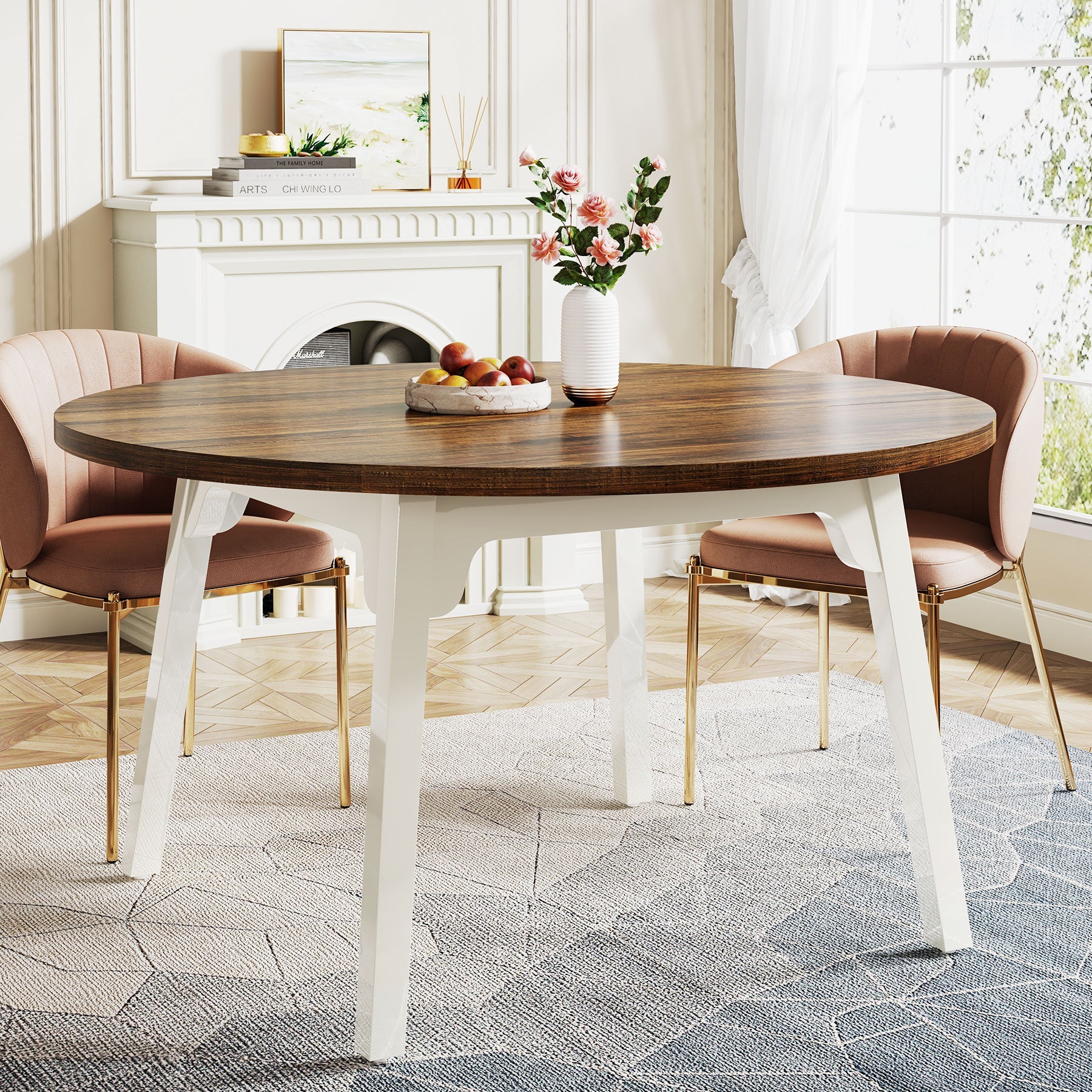 Tribesigns 47 inch Dining Table Round Farmhouse Kitchen Table for 4 6