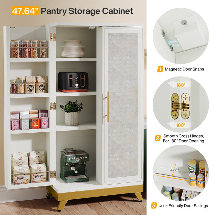 47" Kitchen Pantry Cabinet, 4 - Tier Freestanding Storage Cabinet with 8 Door Shelves Tribesigns