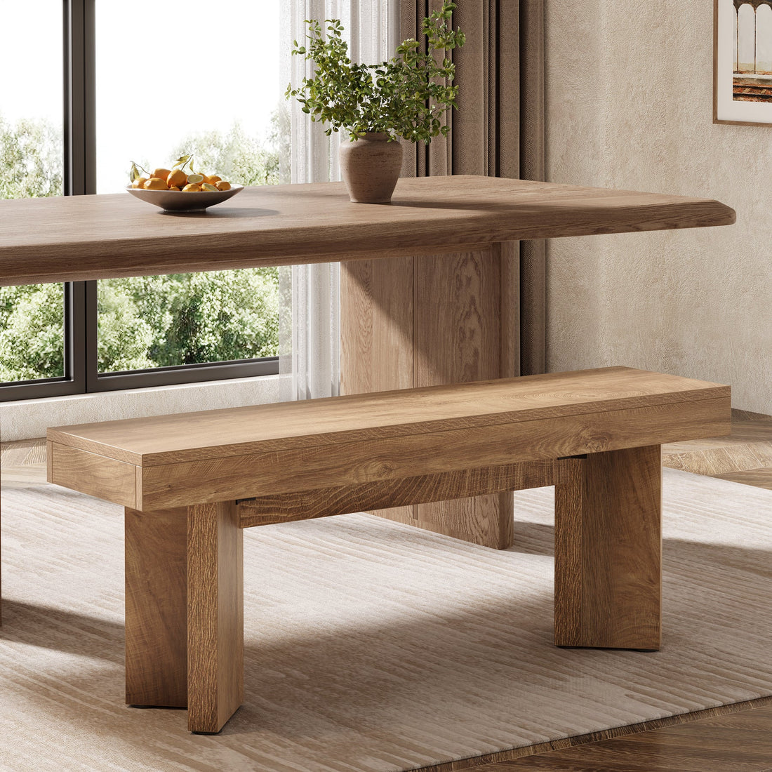 47" Dining Table Bench, Farmhouse Dining Bench with Sturdy Frame-Tribesigns