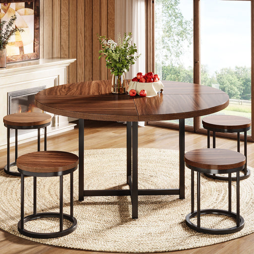 47" Round Dining Table, 5 - Piece Kitchen Dinner Table Chairs Set Tribesigns