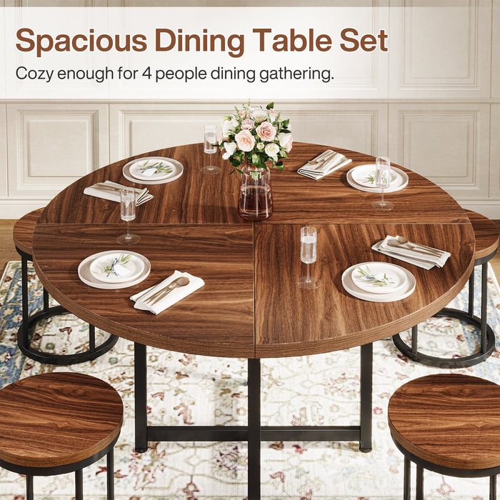 47" Round Dining Table, 5 - Piece Kitchen Dinner Table Chairs Set Tribesigns