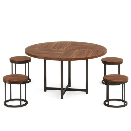 47" Round Dining Table, 5 - Piece Kitchen Dinner Table Chairs Set Tribesigns